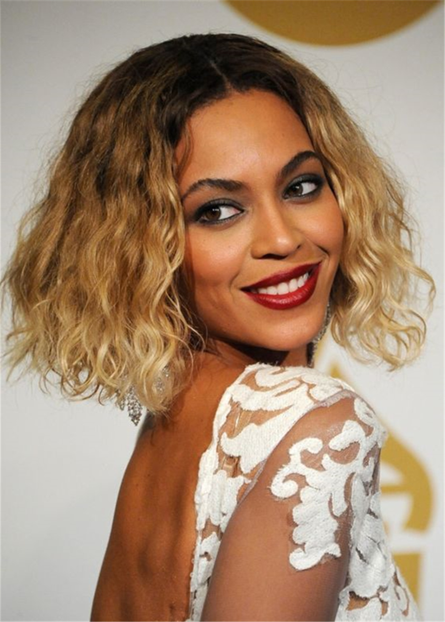 Beyonce Hairstyle Mix Color Culry Synthetic Hair Women Capless Wig