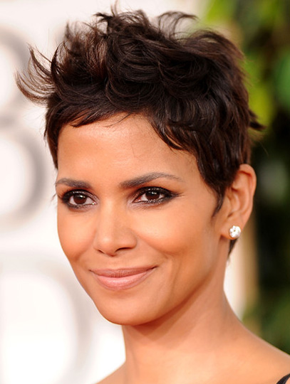 Straight Black Synthetic Lace Front Cropped Boycuts Halle Berry Wigs 6 Inches