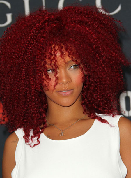 Custom 100% Human Remy Hair Rihanna Hot Style Medium Curly Red Color Full Lace Wig 16 Inches