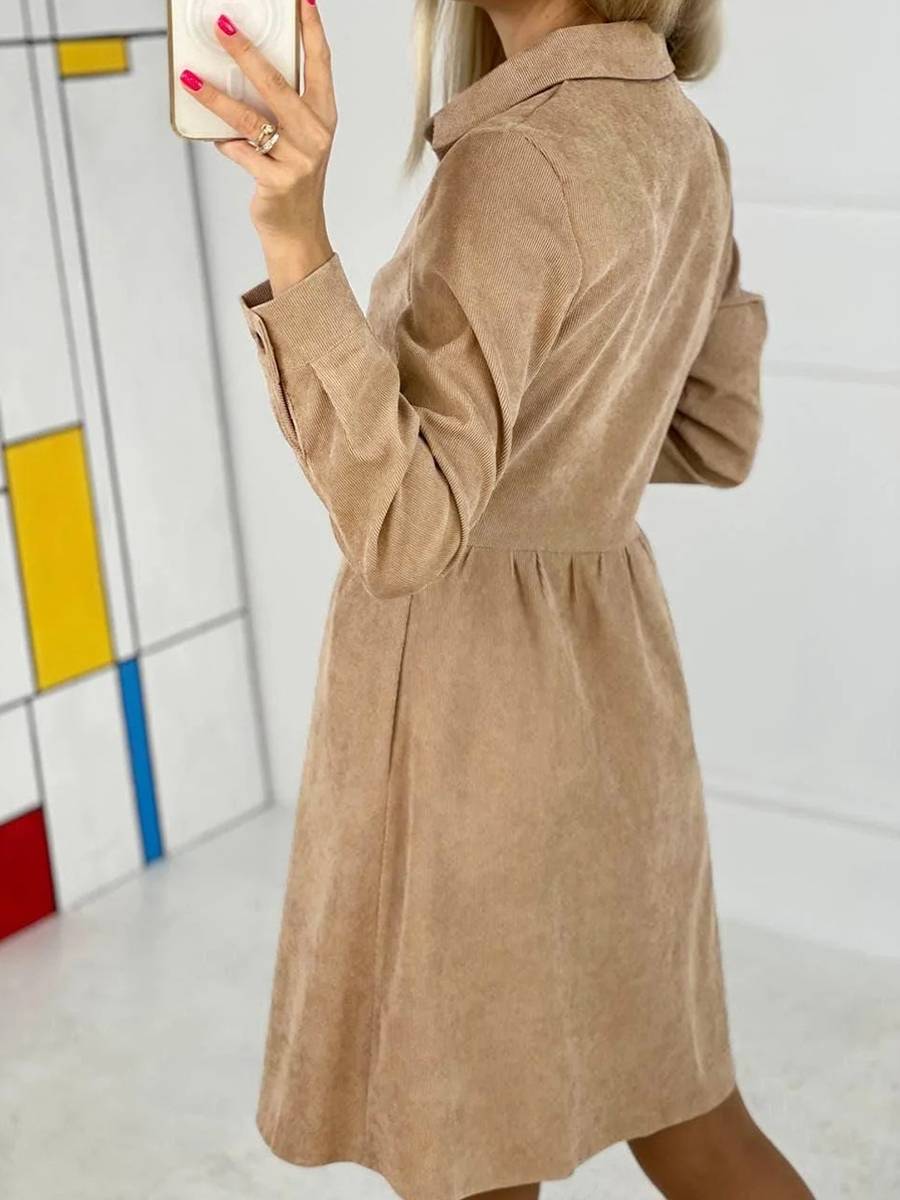 Autumn And Winter Long-sleeved Single-breasted Corduroy Dress