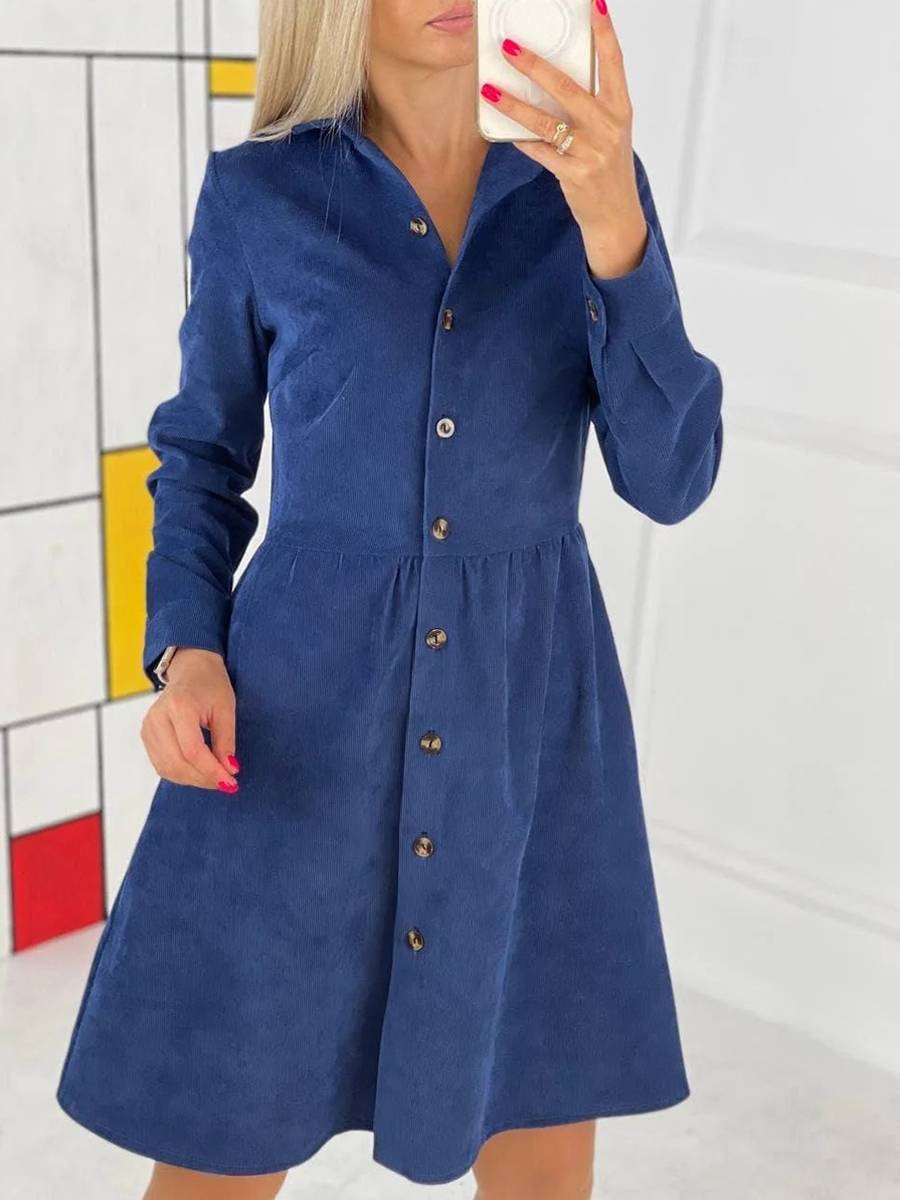 Autumn And Winter Long-sleeved Single-breasted Corduroy Dress