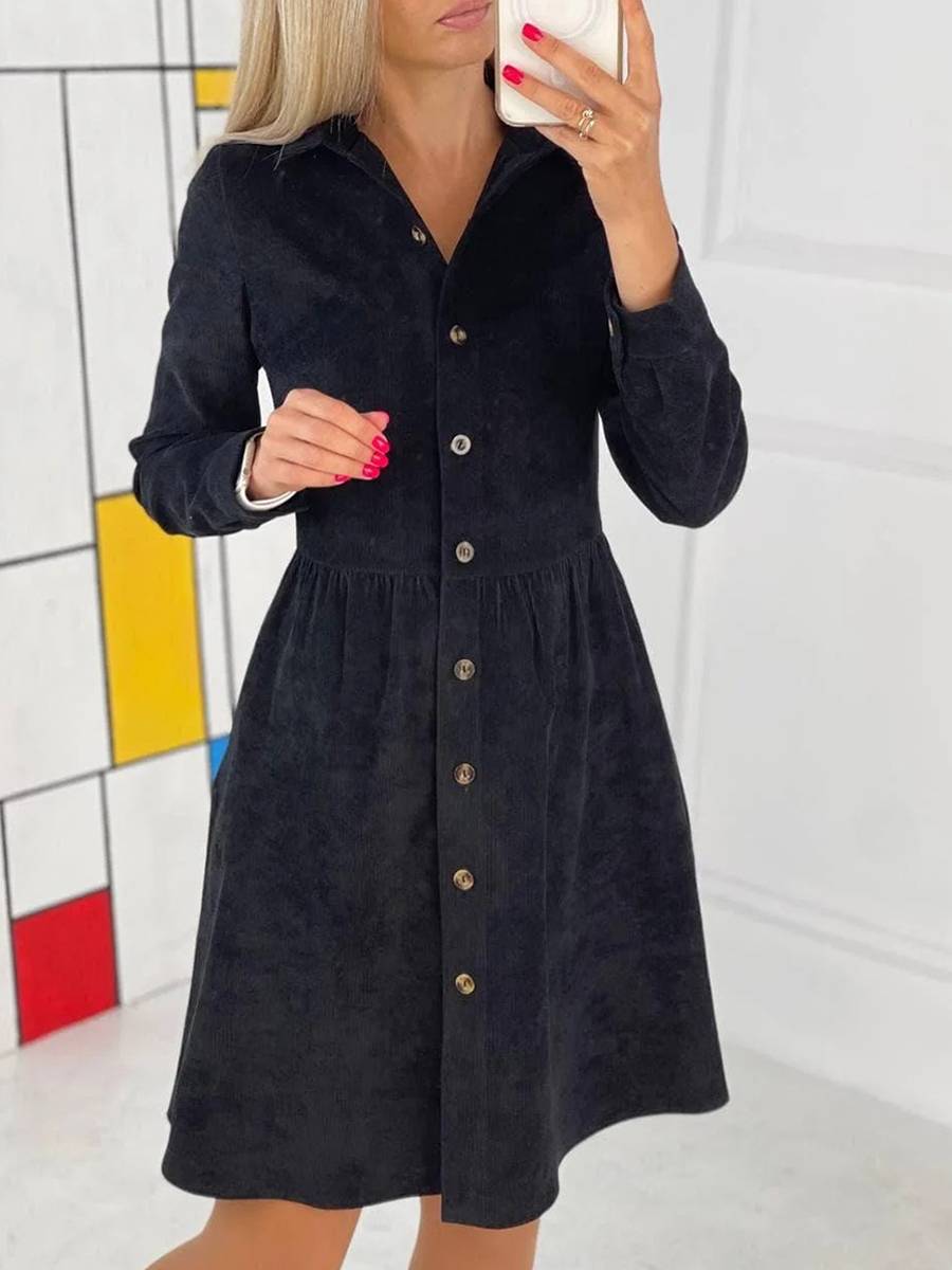 Autumn And Winter Long-sleeved Single-breasted Corduroy Dress