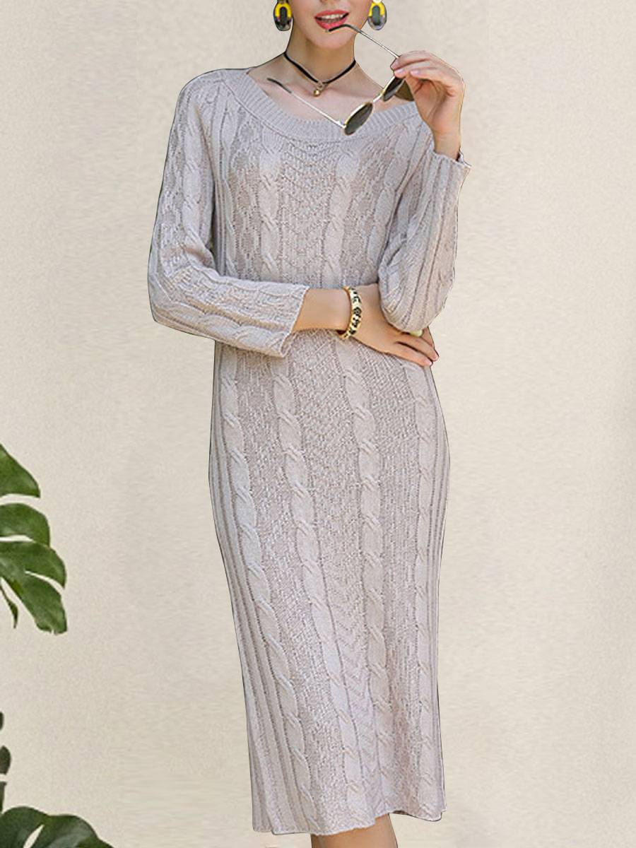 Pure Color Casual Loose Sweater Midi Dress