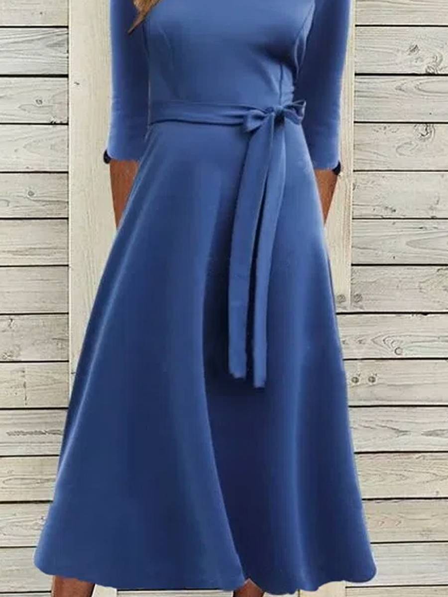 Round Neck Belted Five-point Sleeve Maxi Dress