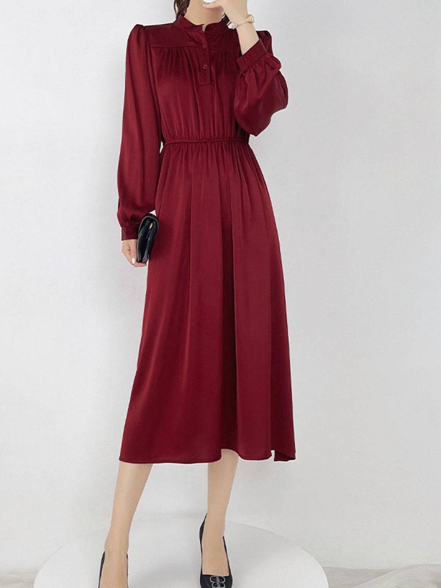 Women's Dress With Waist In French Style Long Sleeves Above The Knee