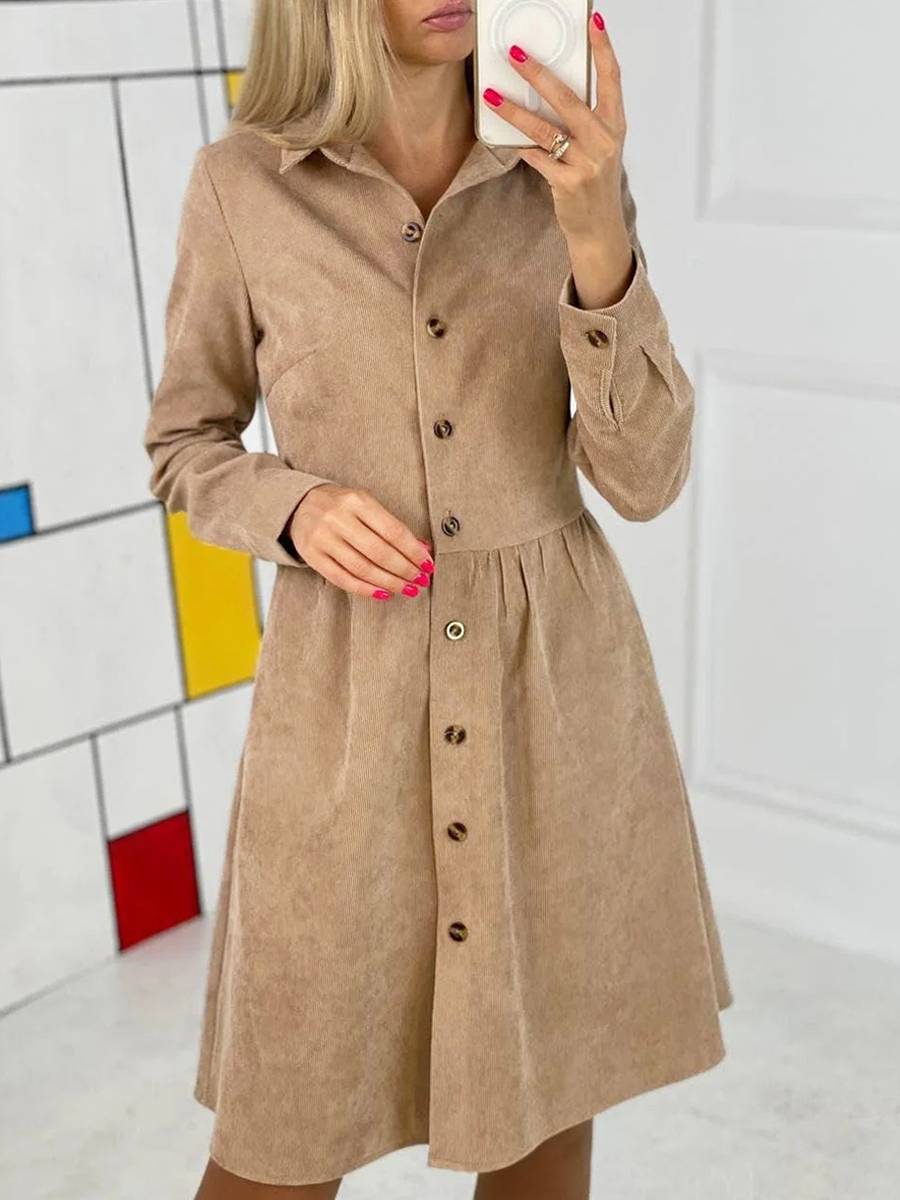 Autumn And Winter Long-sleeved Single-breasted Corduroy Dress