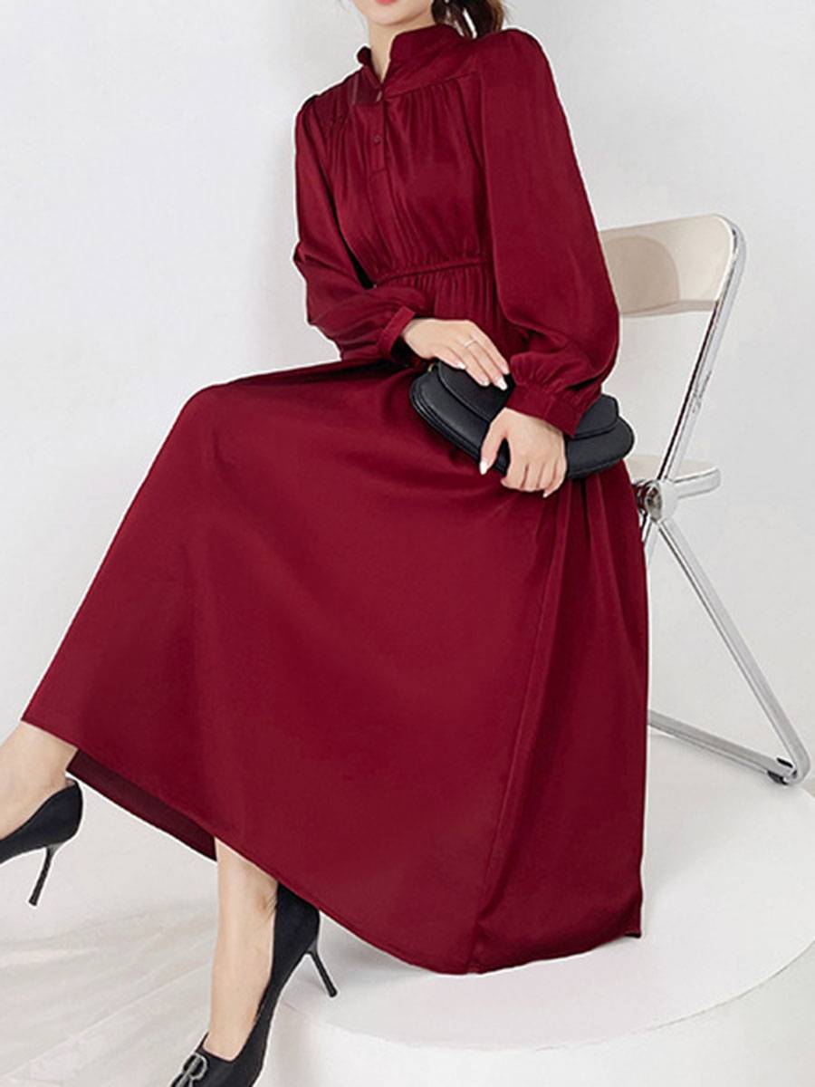 Women's Dress With Waist In French Style Long Sleeves Above The Knee