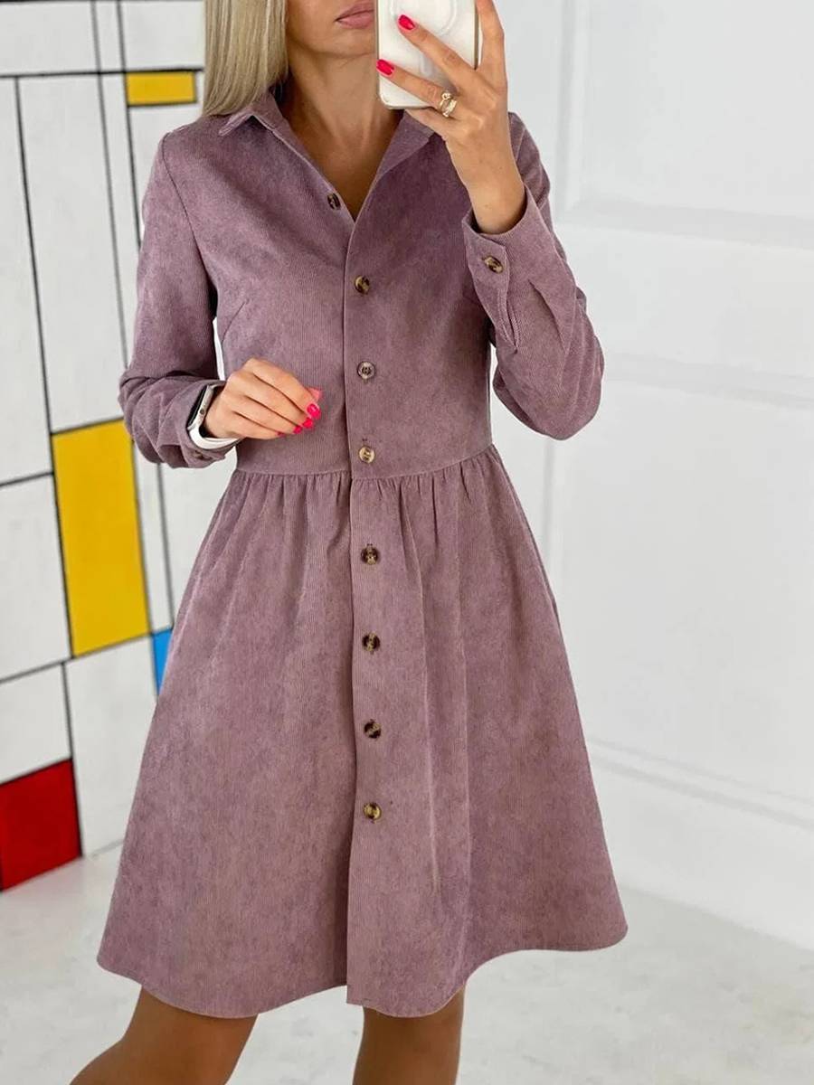 Autumn And Winter Long-sleeved Single-breasted Corduroy Dress