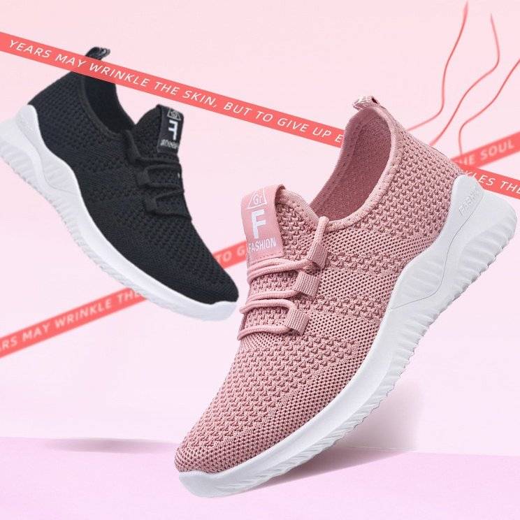   Women  Shoes Comfy Elastic Mesh Round Toe Running Sneakers