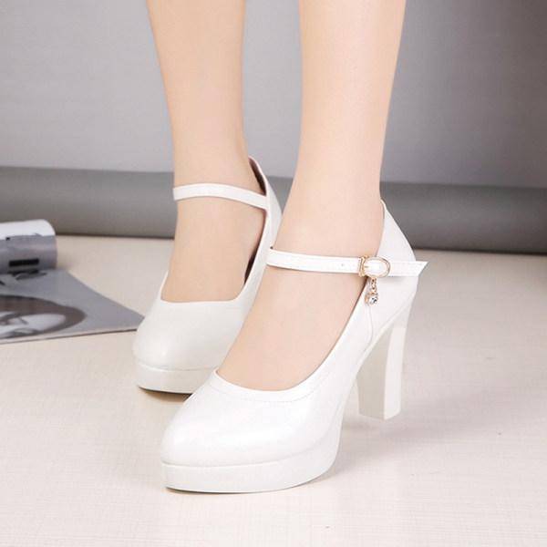 Women'S Shallow Mouth Strap Platform Chunky High Heels