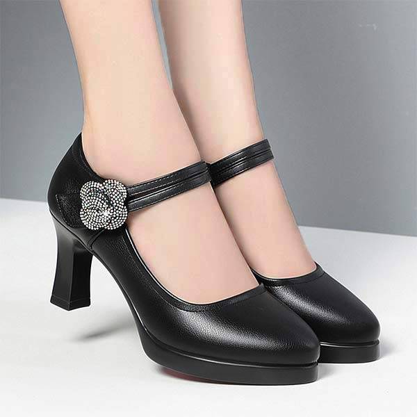 Women'S Shallow Mouth Round Toe Strappy Chunky High Heels