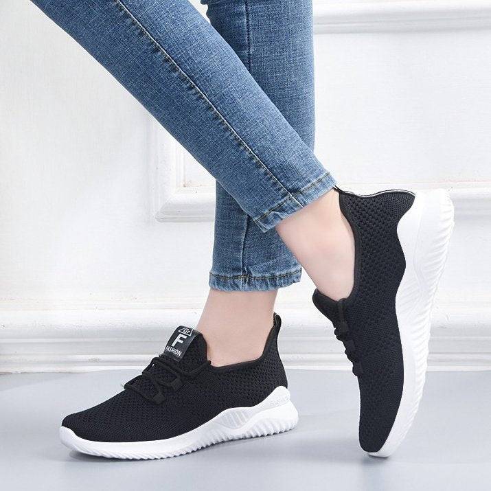   Women  Shoes Comfy Elastic Mesh Round Toe Running Sneakers