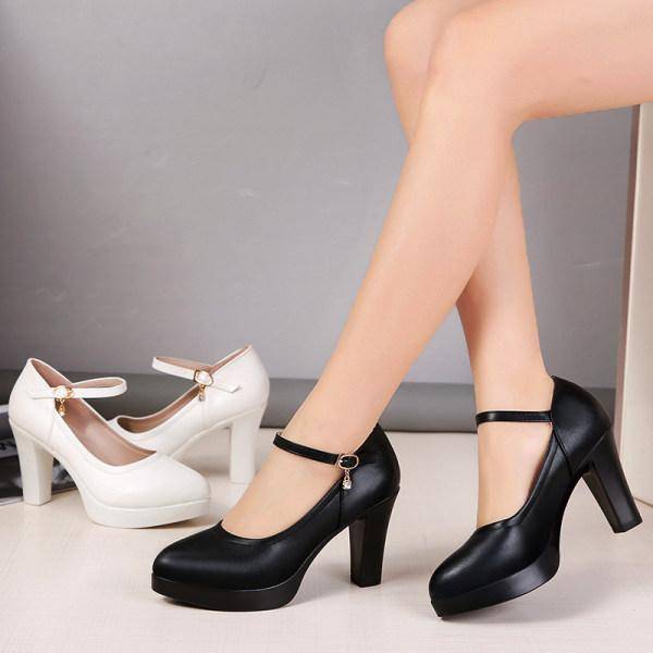 Women'S Shallow Mouth Strap Platform Chunky High Heels