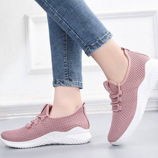   Women  Shoes Comfy Elastic Mesh Round Toe Running Sneakers