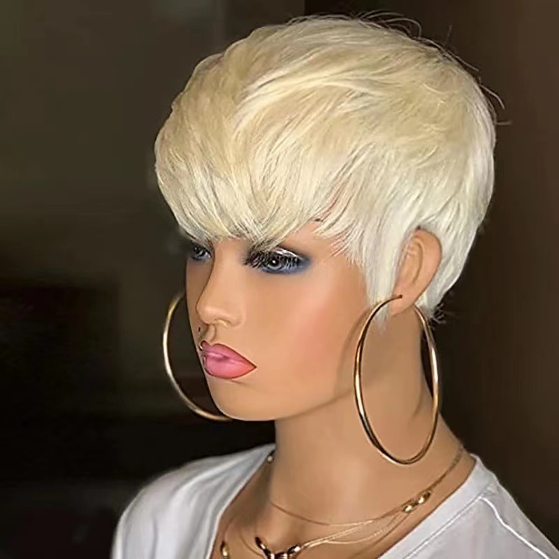 Short Silver Wigs Human Hair Straight Full Lace Cap Women Short 130% Wigs