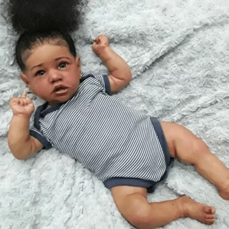 22 Inches Little Diana Reborn Baby Doll African American Girl with Heartbeat - Saskia Series