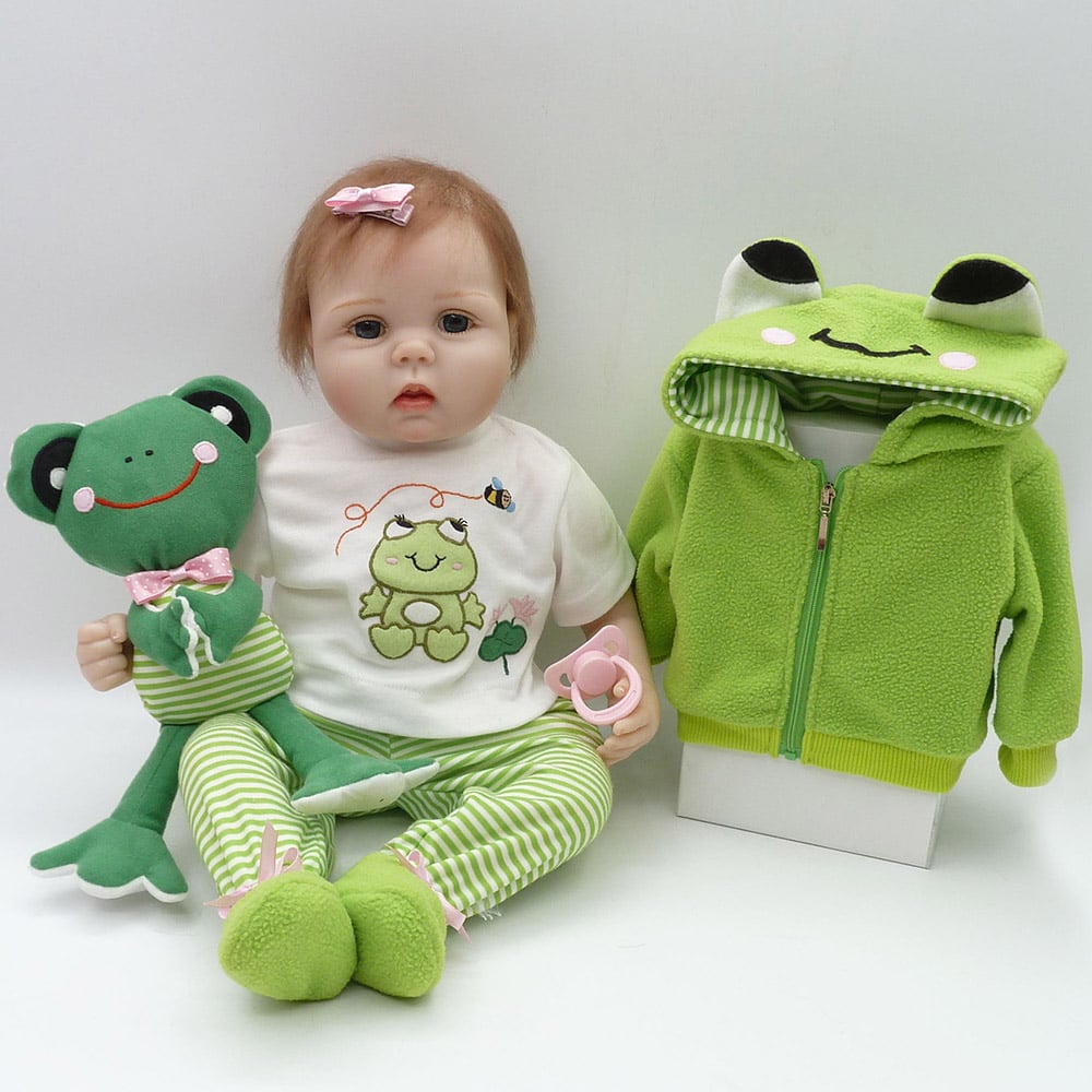 22 inch 55cm Reborn Girl Dolls with Frog Gift