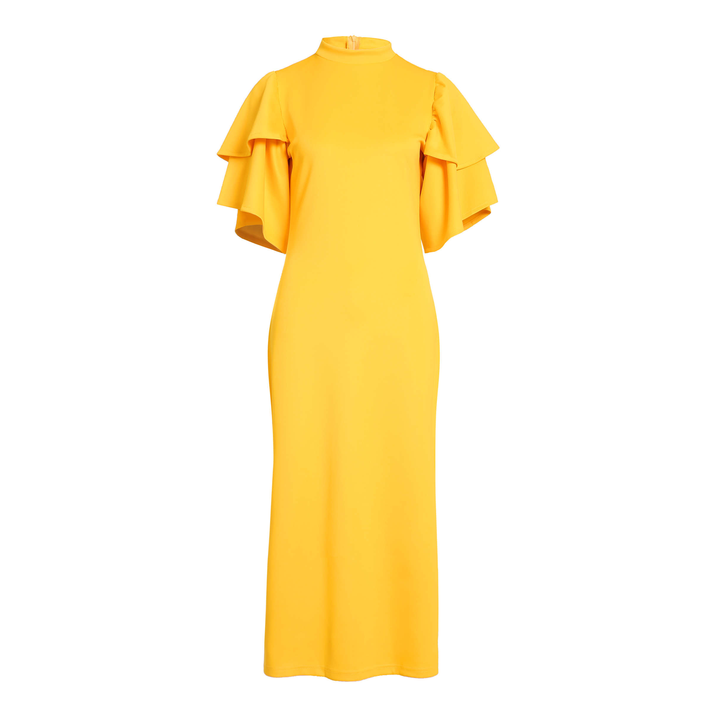 Stand Collar Short Sleeve Patchwork Mid-Calf All-Season Women's Dress