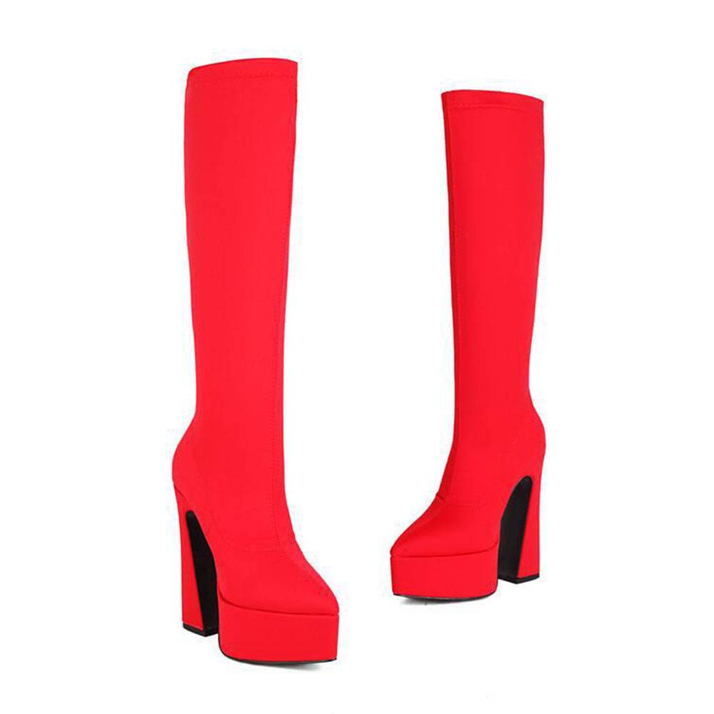 Pointed Toe Slip-On Horse-Shoe Heel Plain Western Boots