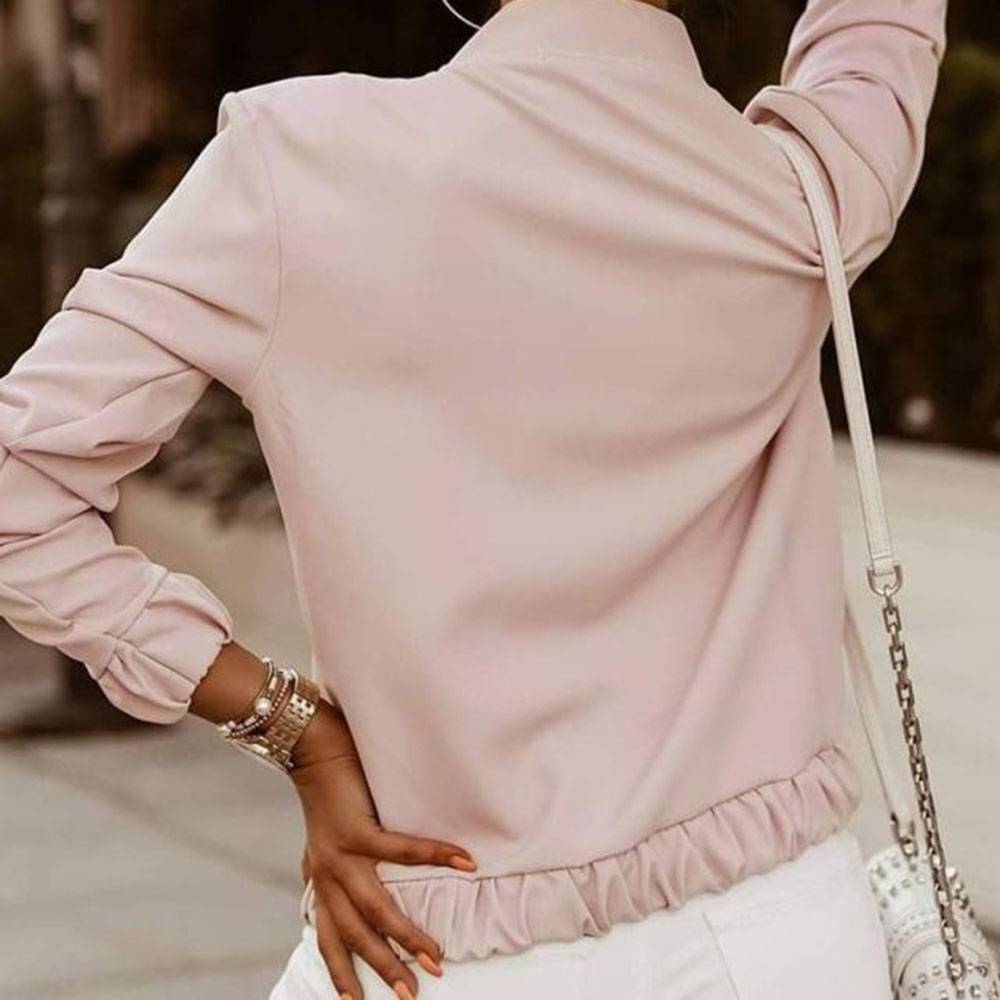 Zipper Straight Long Sleeve Thin Standard Women's Jacket