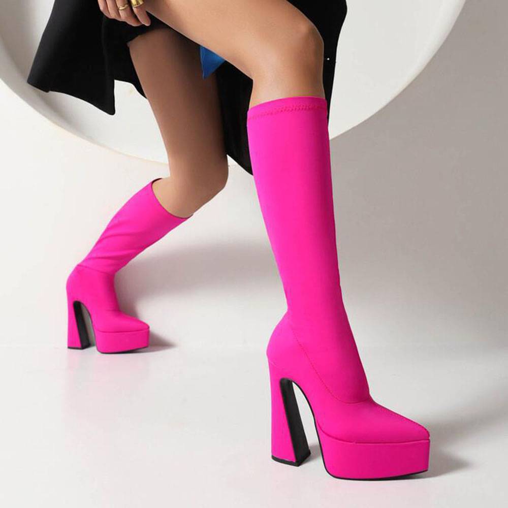 Pointed Toe Slip-On Horse-Shoe Heel Plain Western Boots