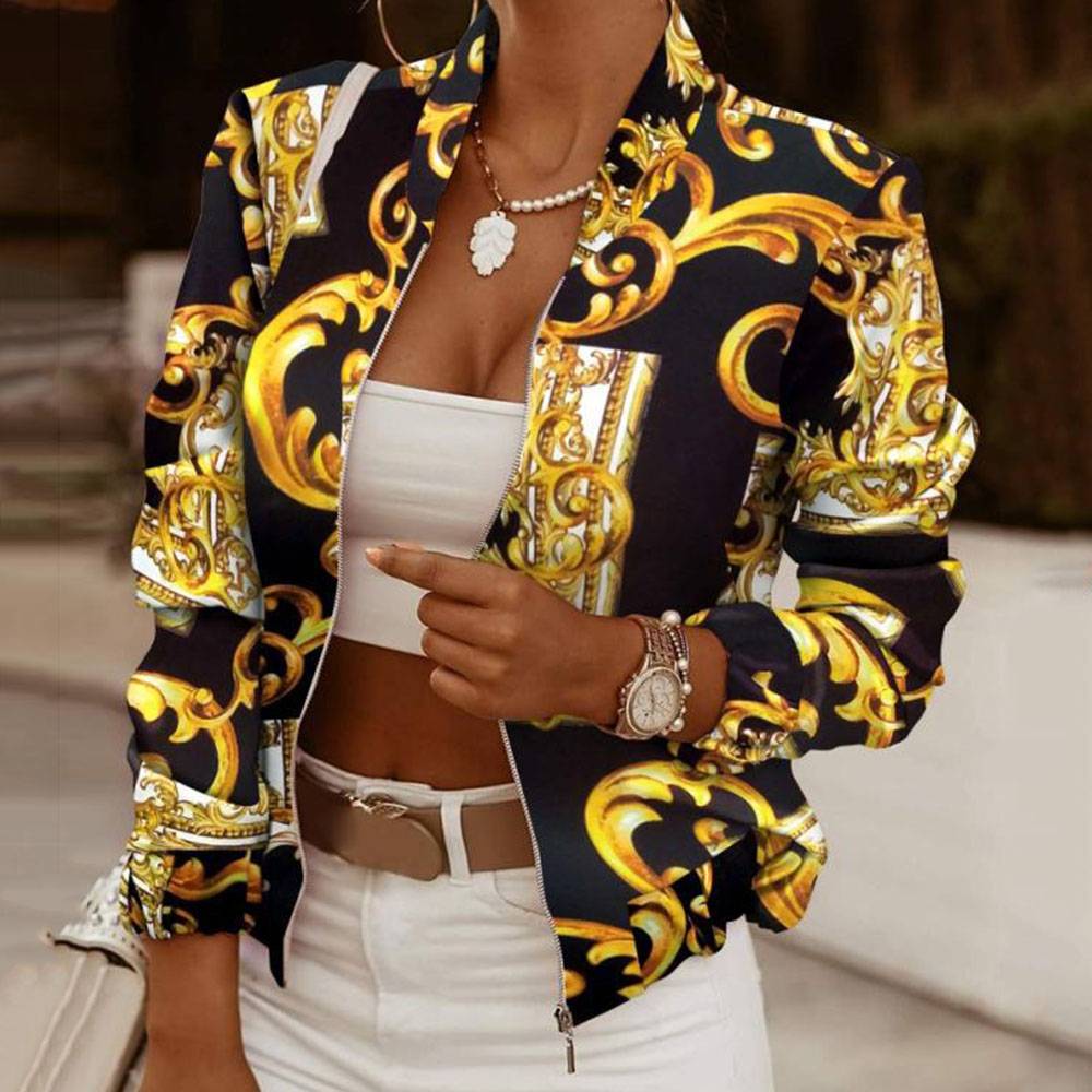 Zipper Straight Long Sleeve Thin Standard Women's Jacket
