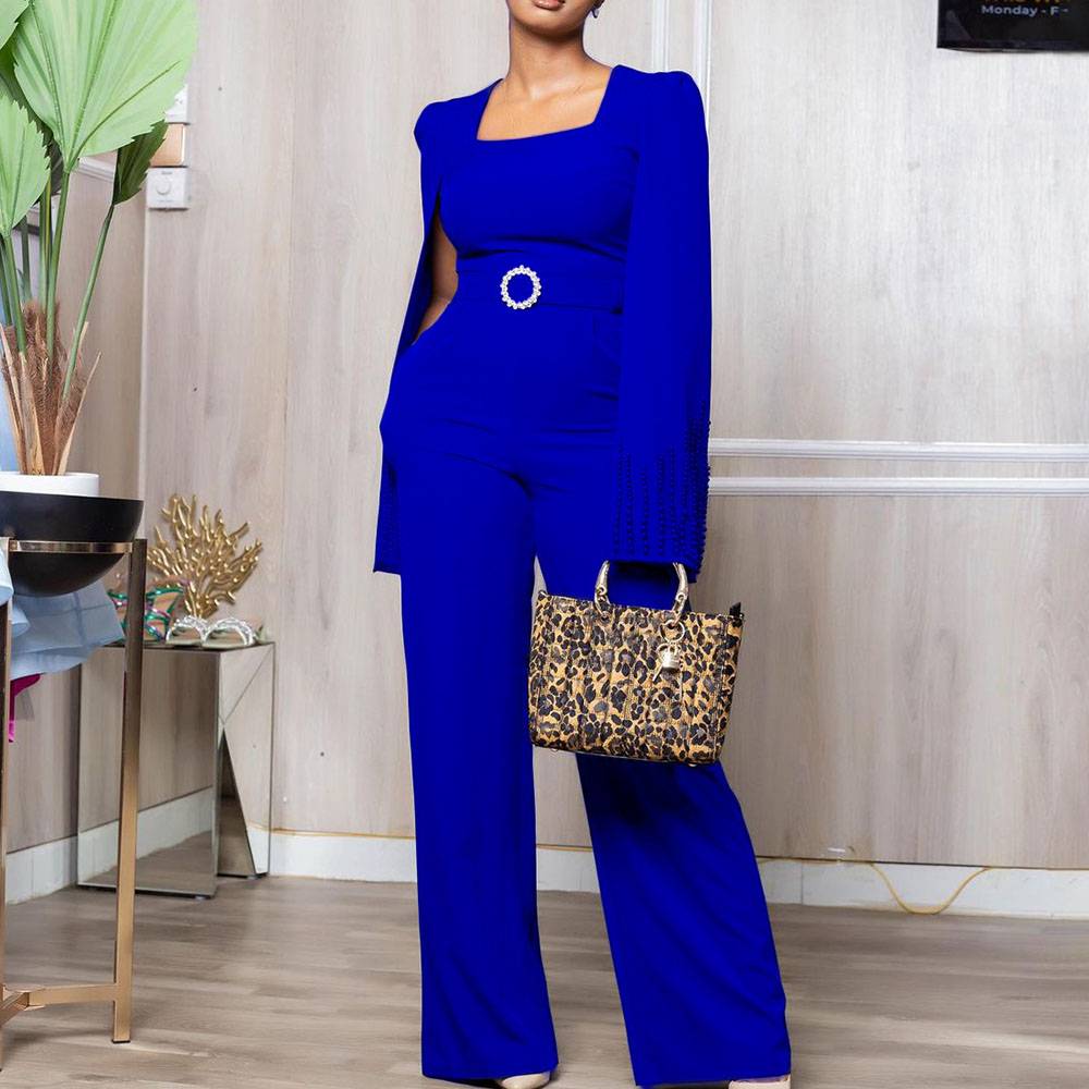 Full Length Fashion Plain Bead Slim Women's Jumpsuit