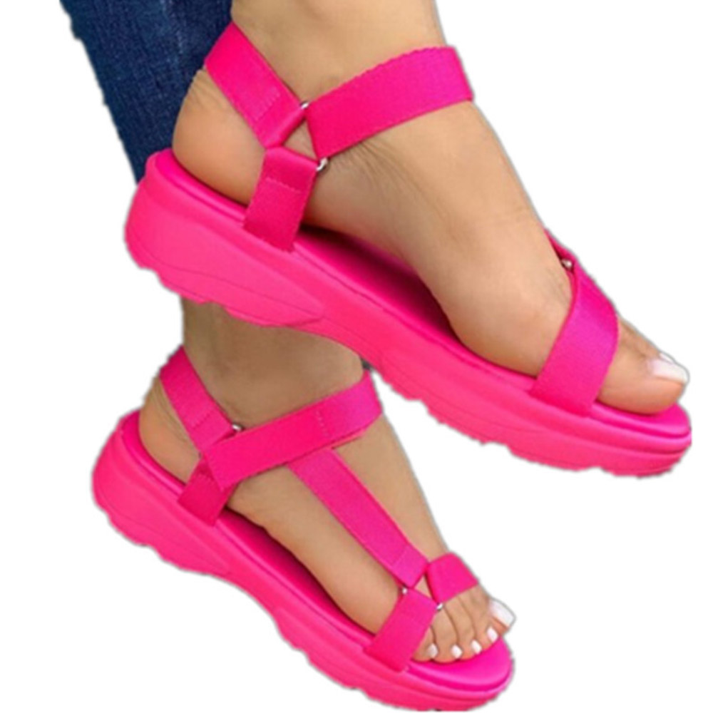 Velcro Open Toe Flat With Candy Color Sandals