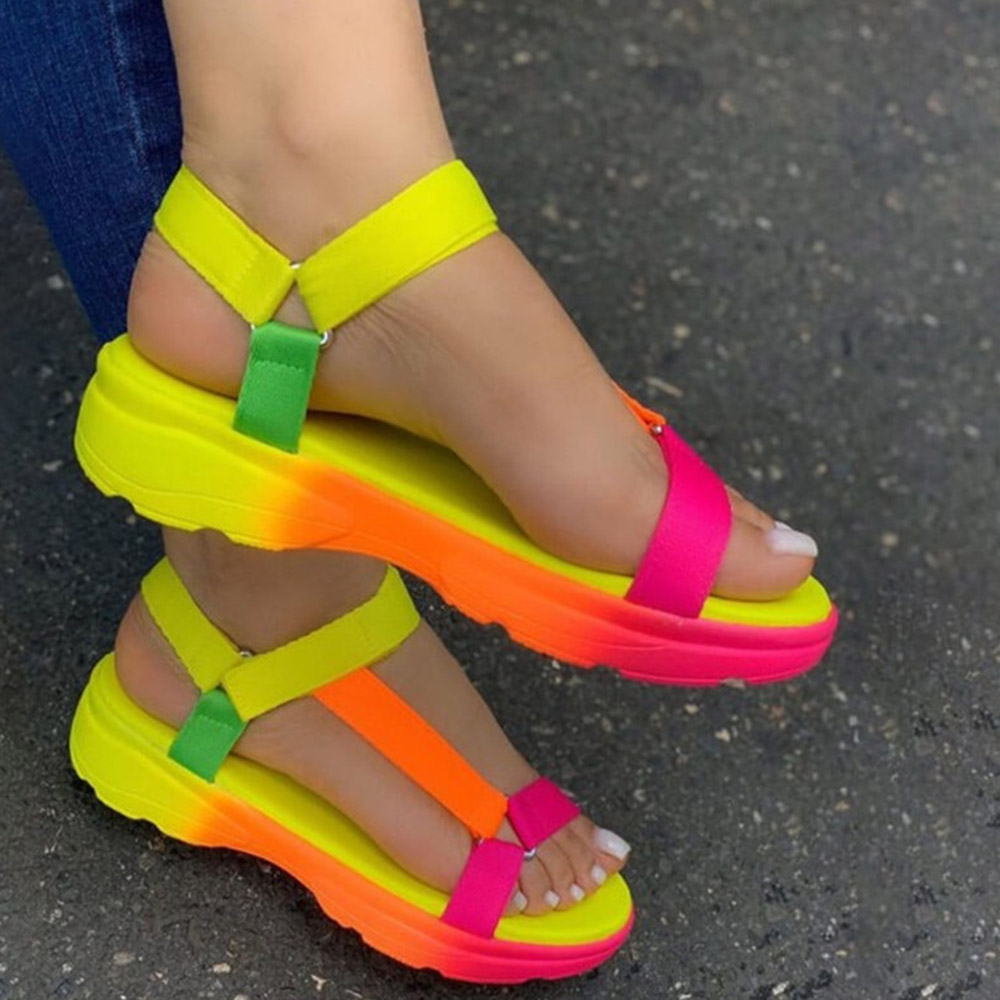 Velcro Open Toe Flat With Candy Color Sandals