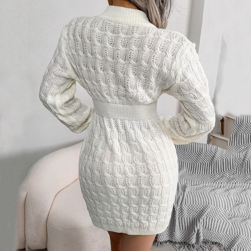 Above Knee Round Neck Long Sleeve Pullover Women's Dress