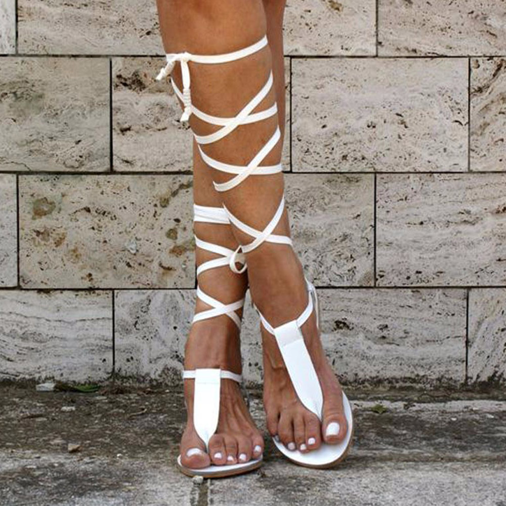 Lace-Up Thong Plain Sandals