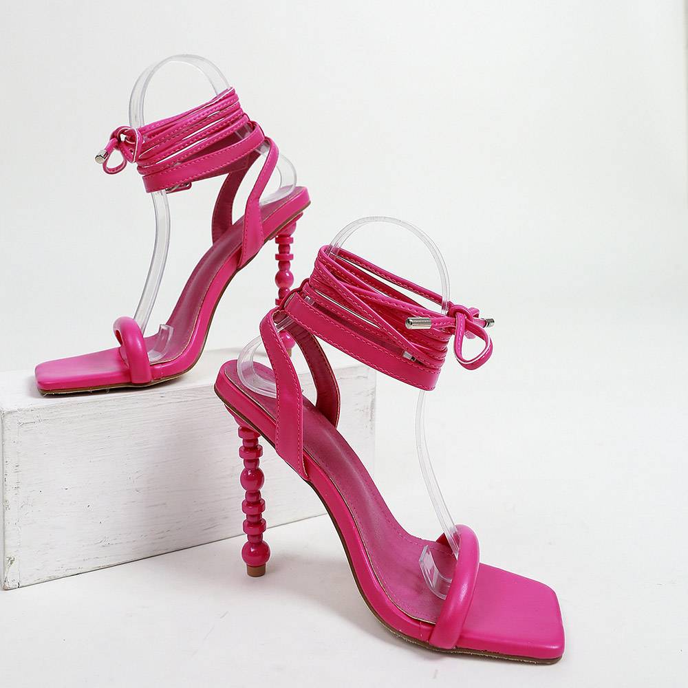 Buckle Open Toe Lace-Up Sandals