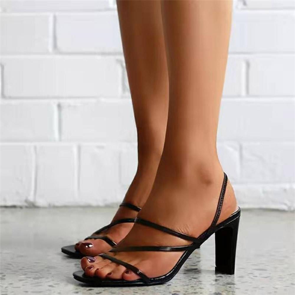 Slip-On Chunky Heel Open Toe Plain Sandals