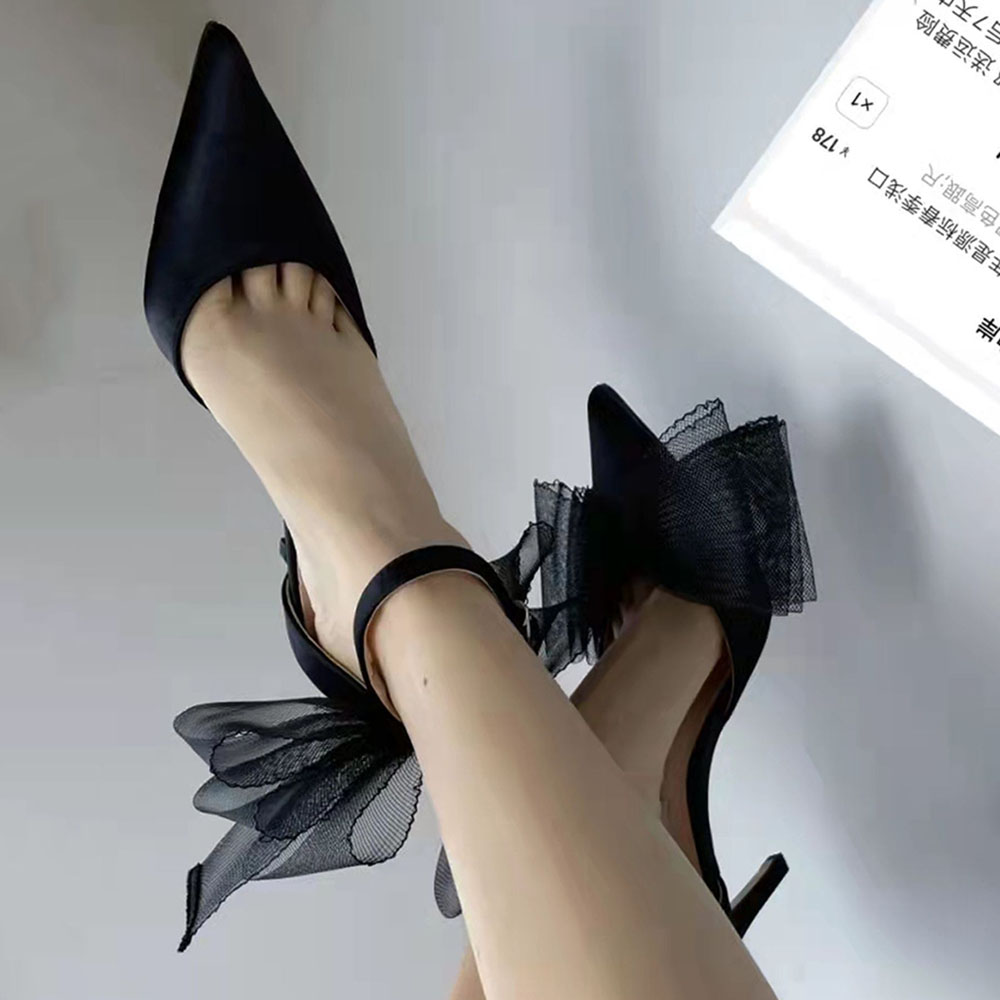 Stiletto Heel Bow Line-Style Buckle Pointed Toe 11cm Thin Shoes