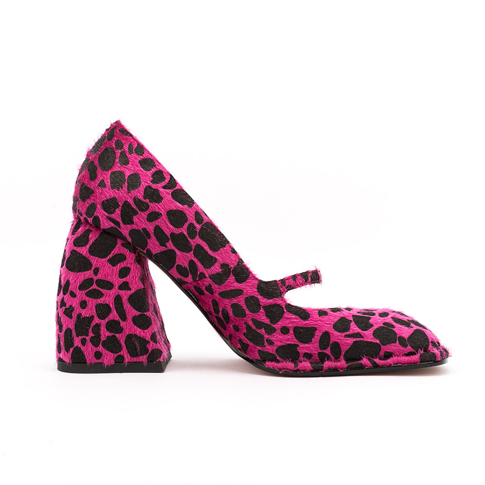 Square Toe Chunky Heel Velcro Leopard Thin Shoes