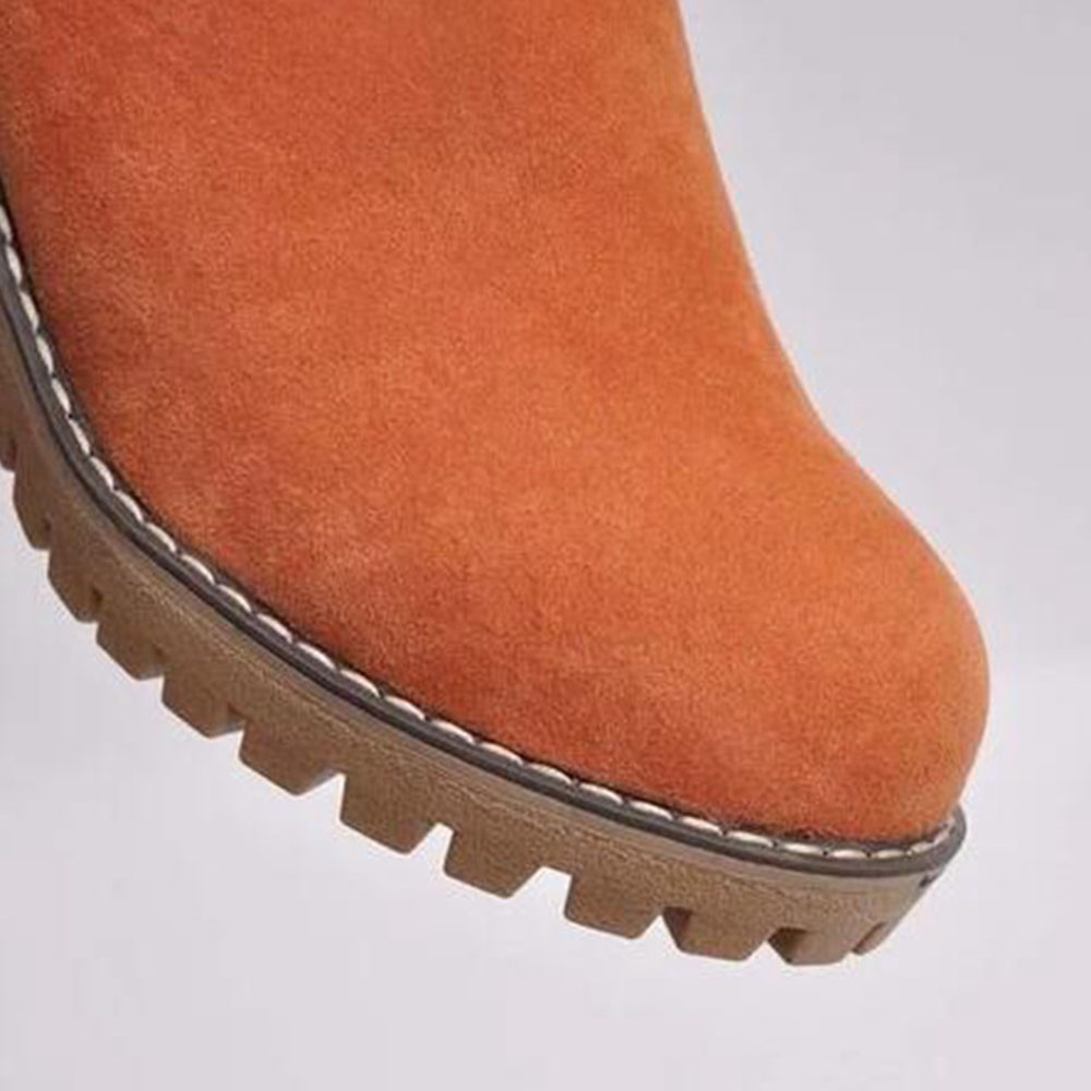 Plain Chunky Heel Slip-On Round Toe Casual Boots