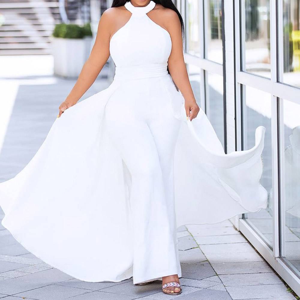Plain Western Swallowtail Full Length Wide Legs Women's Jumpsuit