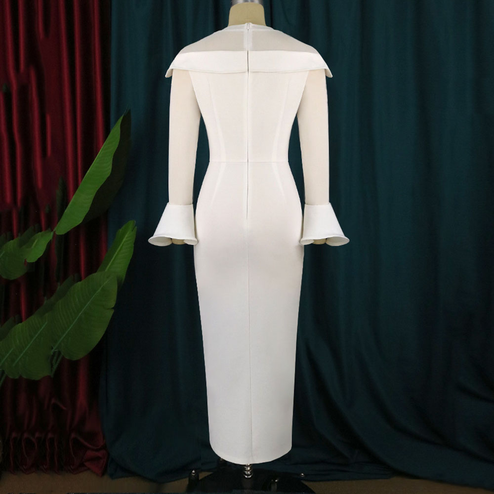 Mesh Ankle-Length Round Neck Long Sleeve Plain Women's Dress
