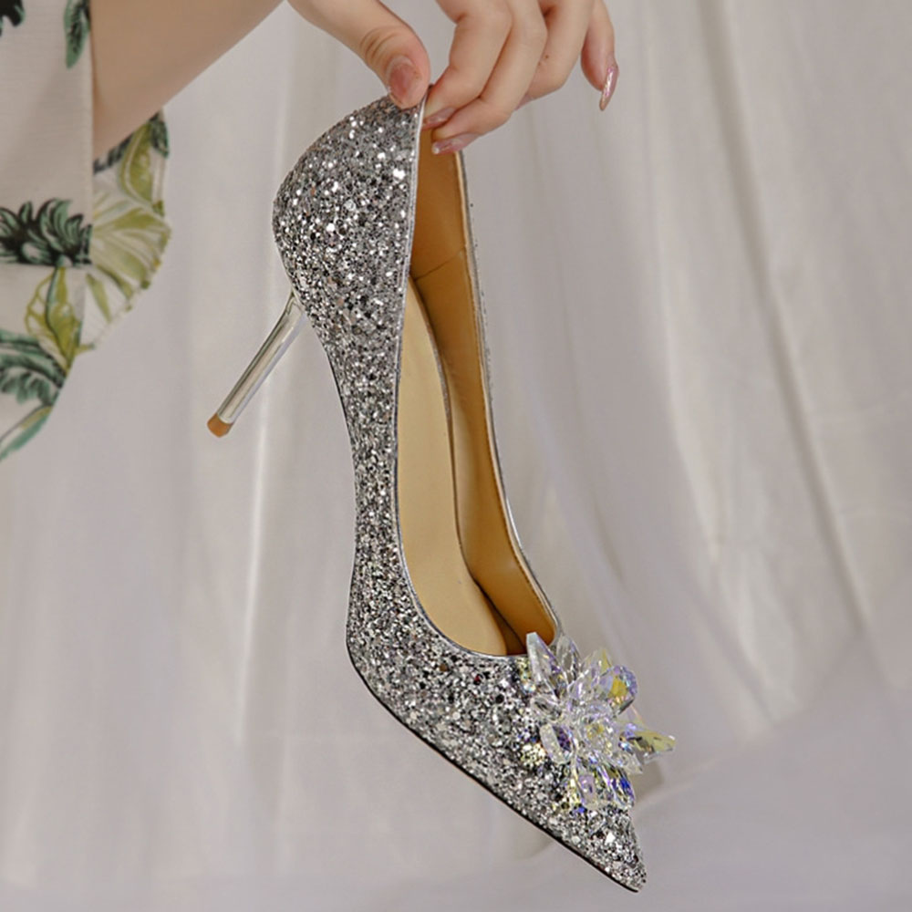 Sequin Pointed Toe Slip-On Stiletto Heel Western Thin Shoes