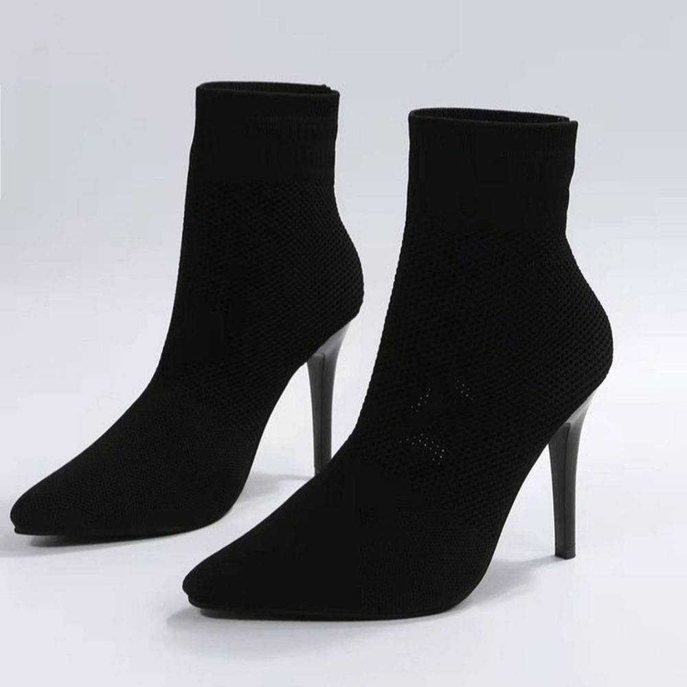 Slip-On Stiletto Heel Pointed Toe Plain Cotton Boots