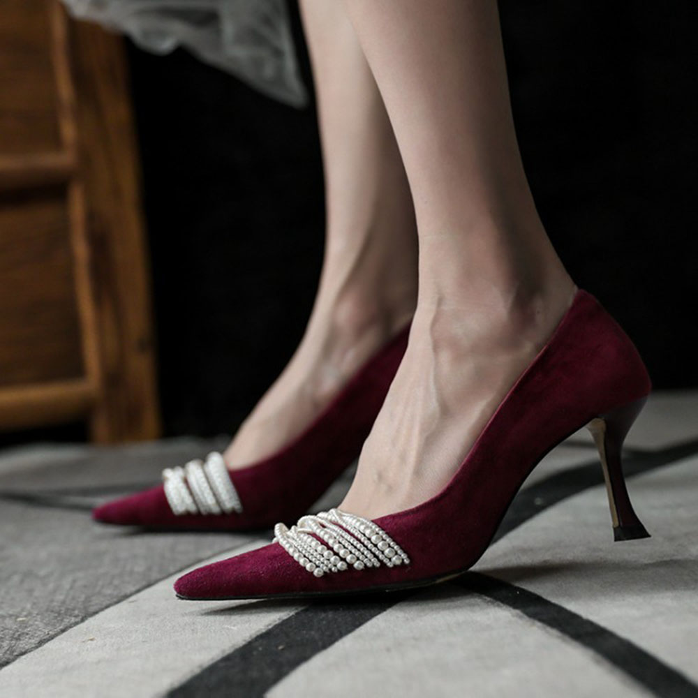 Slip-On Stiletto Heel Pointed Toe Beads High Heel (5-8cm) Thin Shoes