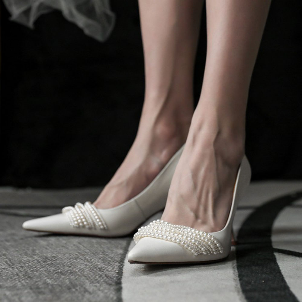 Slip-On Stiletto Heel Pointed Toe Beads High Heel (5-8cm) Thin Shoes