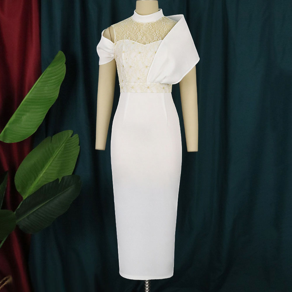 Short Sleeve Turtleneck Mid-Calf Patchwork Bodycon Women's Dress