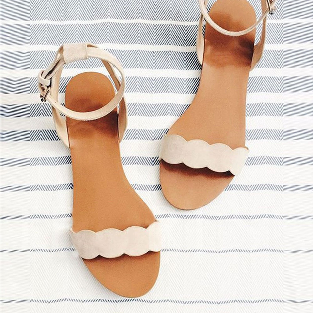 Open Toe Line-Style Buckle Ankle Strap Block Heel Casual Sandals