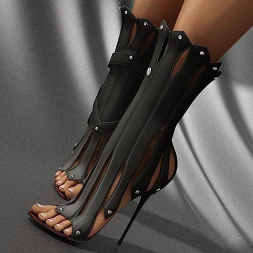 Slip-On Stiletto Heel Open Toe Hollow Sandals