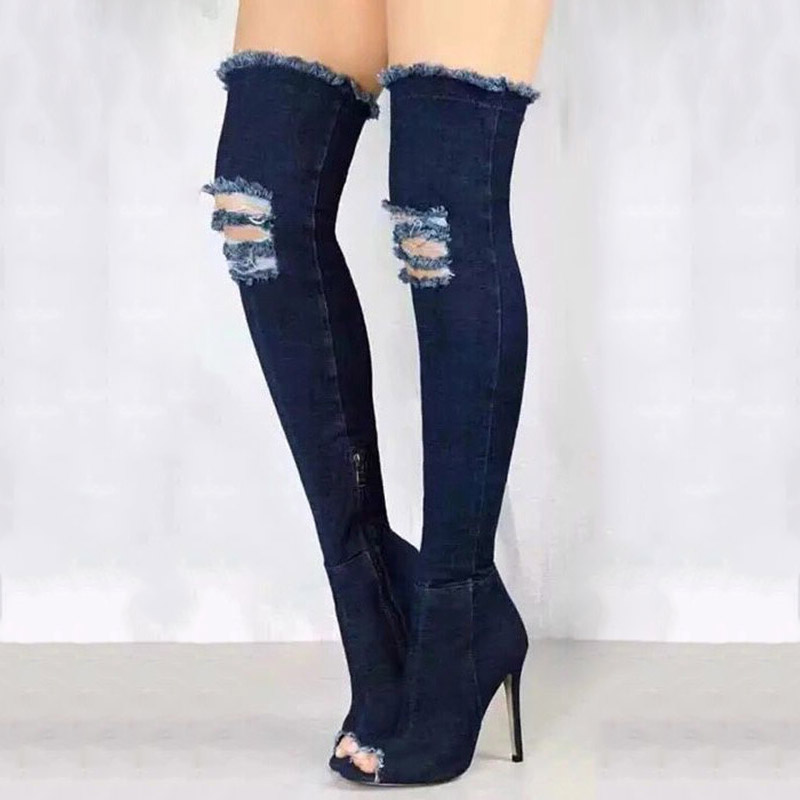 Peep Toe Side Zipper Stiletto Heel Plain Thread Boots