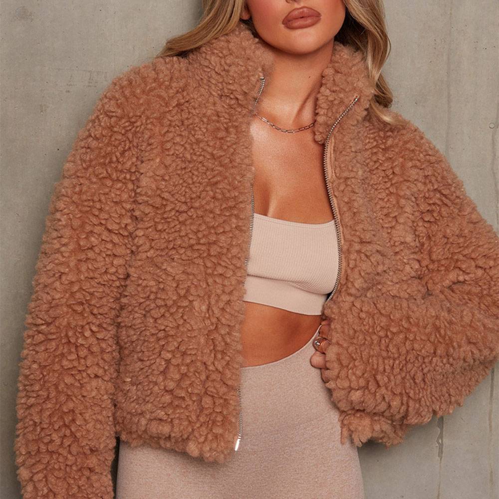Zipper Thick Loose Long Sleeve Stand Collar Women's Jacket