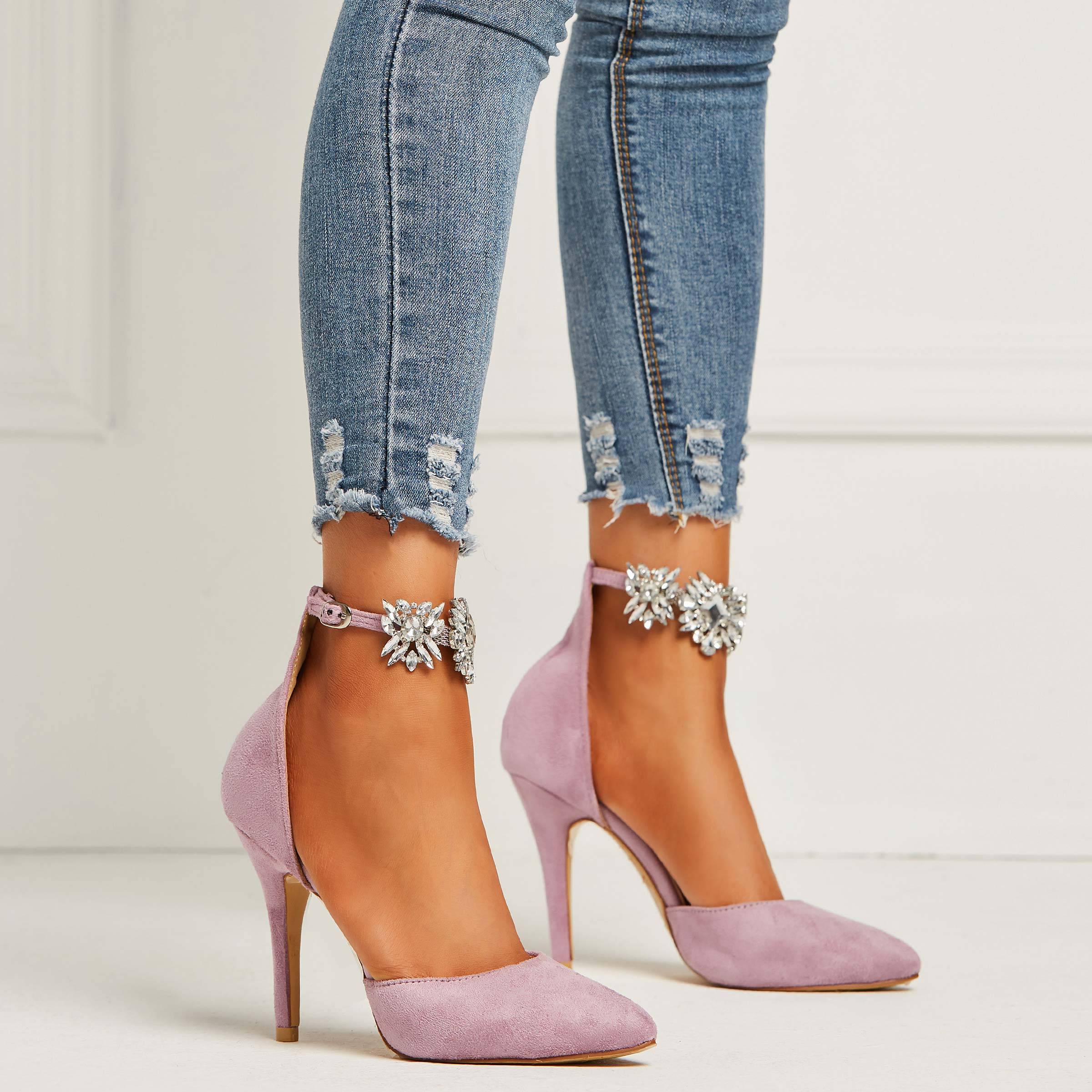 Stiletto Heel Pointed Toe Rhinestone Line-Style Buckle Casual Thin Shoes