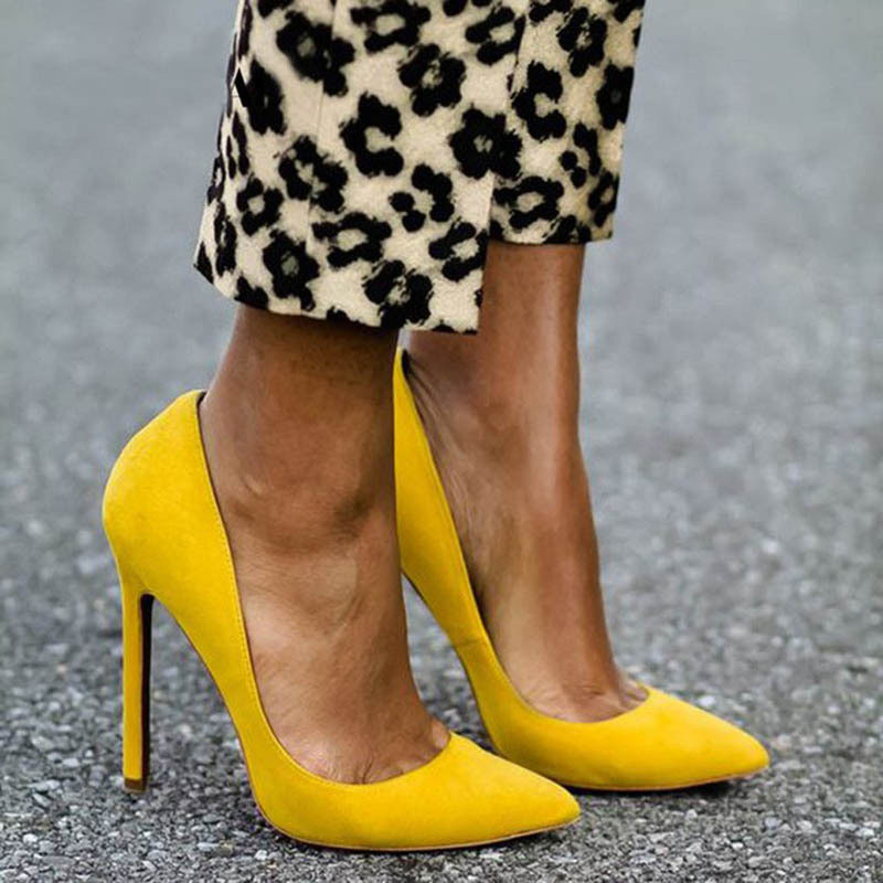 Slip-On Flocking Pointed Toe Stiletto Heel Ultra-High Heel(≥8cm) Thin Shoes