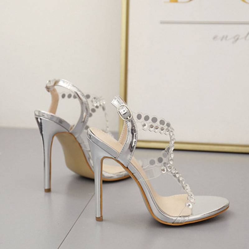 Buckle Stiletto Heel Open Toe Rhinestone Sandals